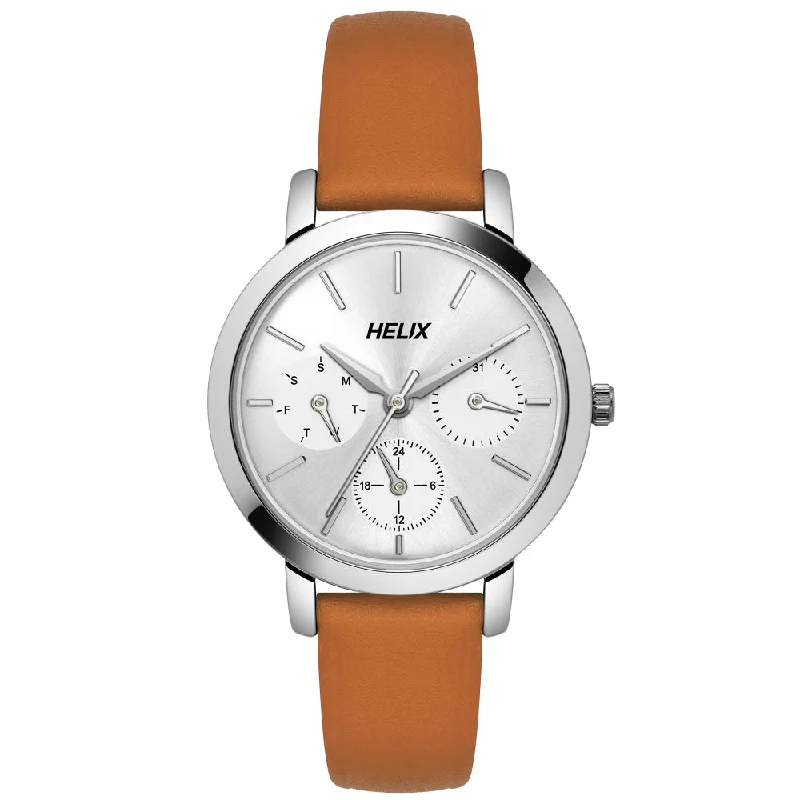 Helix By Timex Silver Round Analog Leather Watch Women -TW024HL34