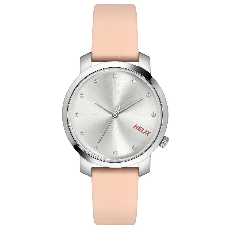 Helix By Timex Silver Round Analog Leather Watch Women -TW032HL32