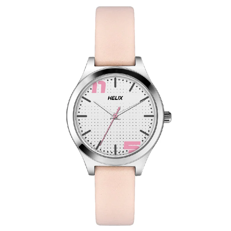 Helix By Timex Silver Round Analog Leather Watch Women -TW049HL00