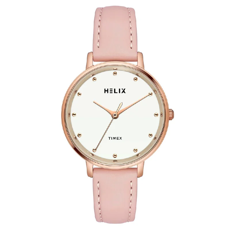 Helix By Timex Silver Round Analog Leather Watch Women -TW056HL01