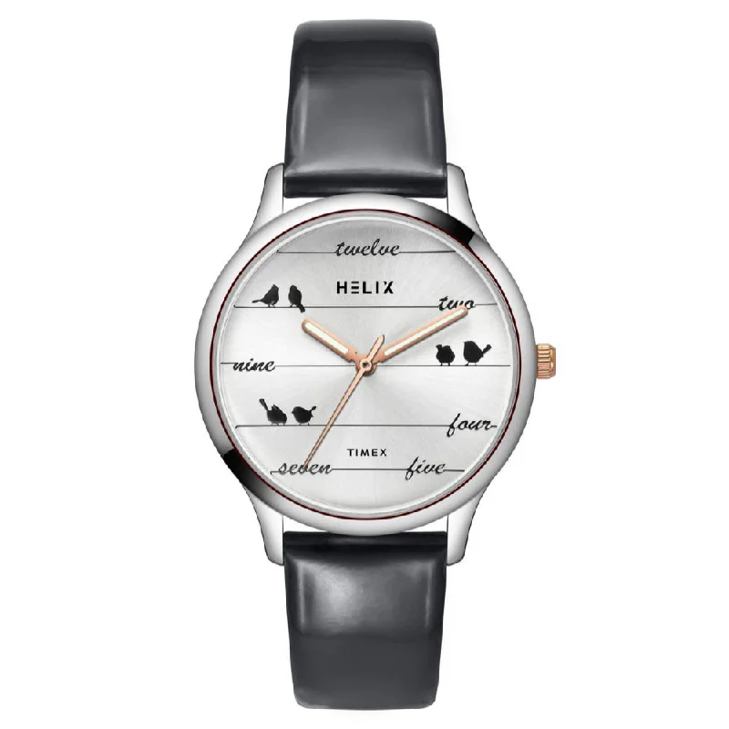 Helix By Timex Silver Round Analog Leather Watch Women -TW060HL01T