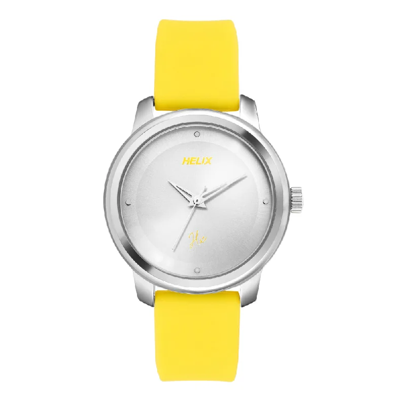 Helix By Timex Silver Round Analog Silicone Watch Women -TW048HL13