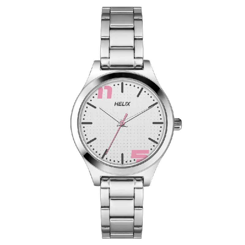 Helix By Timex Silver Round Analog Stainless Steel Watch Women -TW049HL04