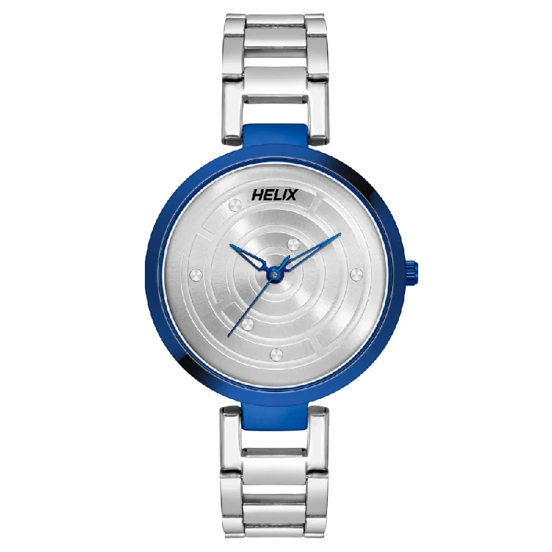 Helix By Timex Silver Round Analog Stainless Steel Watch Women -TW054HL03