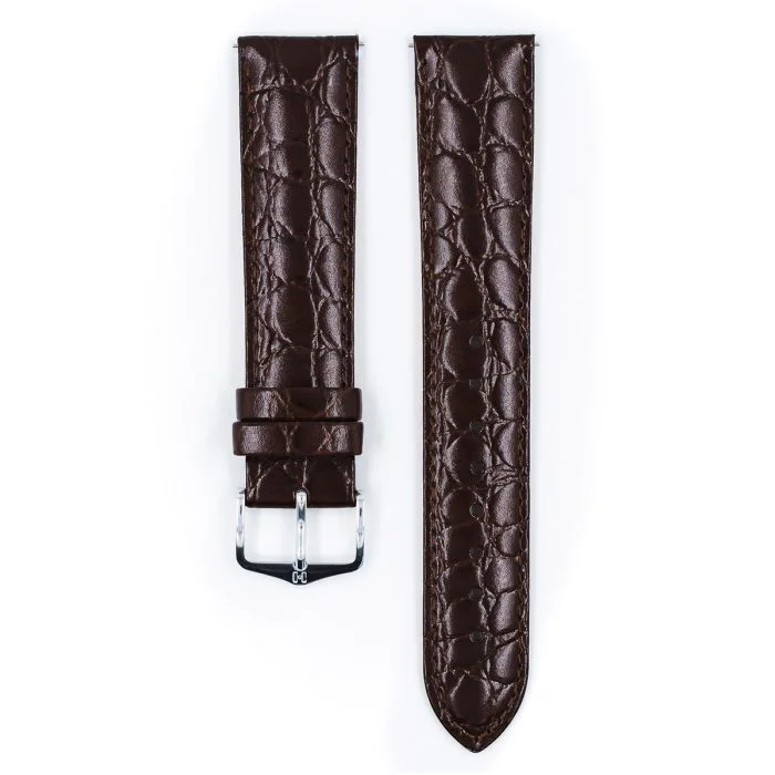 Hirsch CROCOGRAIN Bonded Leather Watch Strap in BROWN