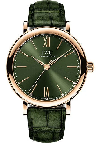 IWC Portofino Automatic 34 - 18K 5N Gold Case - Green Dial - Green Alligator Leather Strap - IW357409