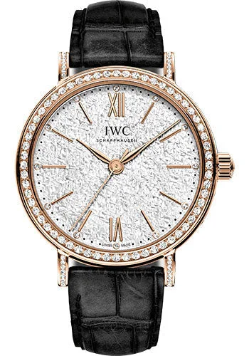 IWC Portofino Automatic 34 Watch - 34.0 mm 5N Gold Case - Silver Dial - Black Alligator Strap - IW357406