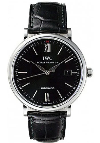 IWC Portofino Automatic Watch - 40 mm Stainless Steel Case - Black Dial - Black Alligator Strap - IW356502