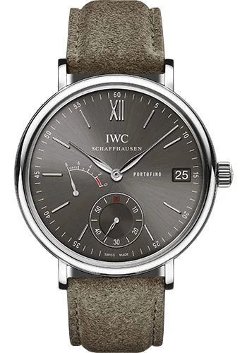 IWC Portofino Hand-Wound Eight Days Watch - 45.0 mm Stainless Steel Case - Slate-Grey Dial - Grey Suede Strap - IW510115