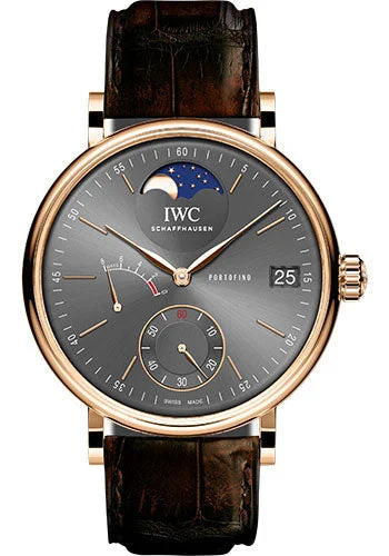 IWC Portofino Hand-Wound Moon Phase Watch - 45.0 mm 5N Gold Case - Slate-Grey Dial - Dark Brown Alligator Strap - IW516403