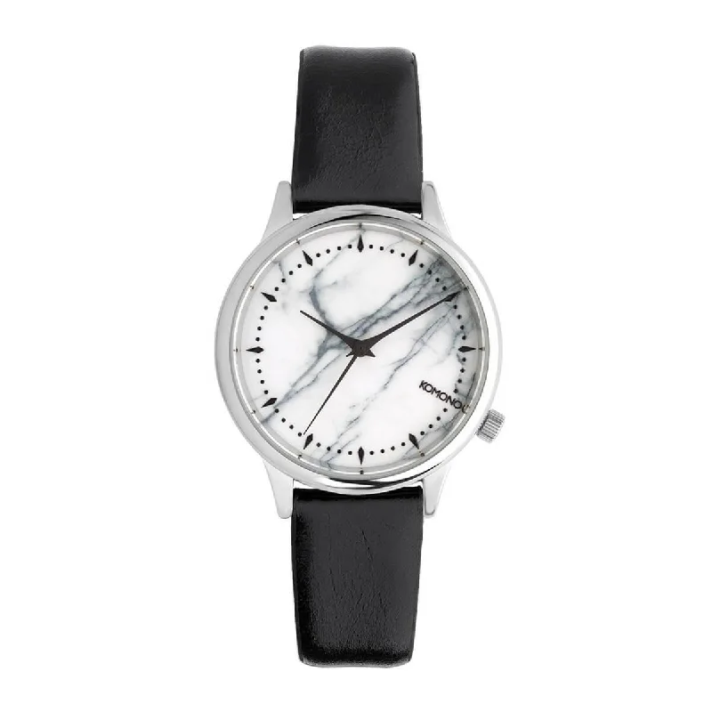 Komono Women's Strap Watch - Estelle Marble Dial Black Leather | KOM-W2474