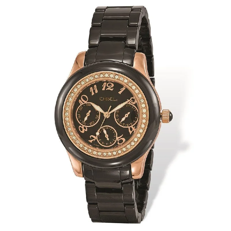 Ladies Chisel Rose IP-plated Black Dial Ceramic Watch