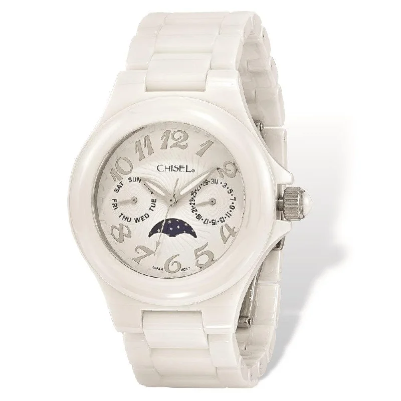 Ladies Chisel White Ceramic White Dial Watch