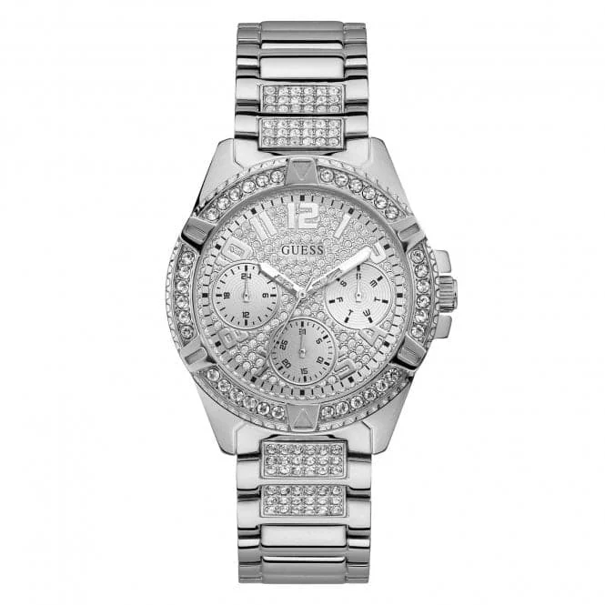 Guess Ladies Silver Crystals Glitz Dial Watch W1156L1