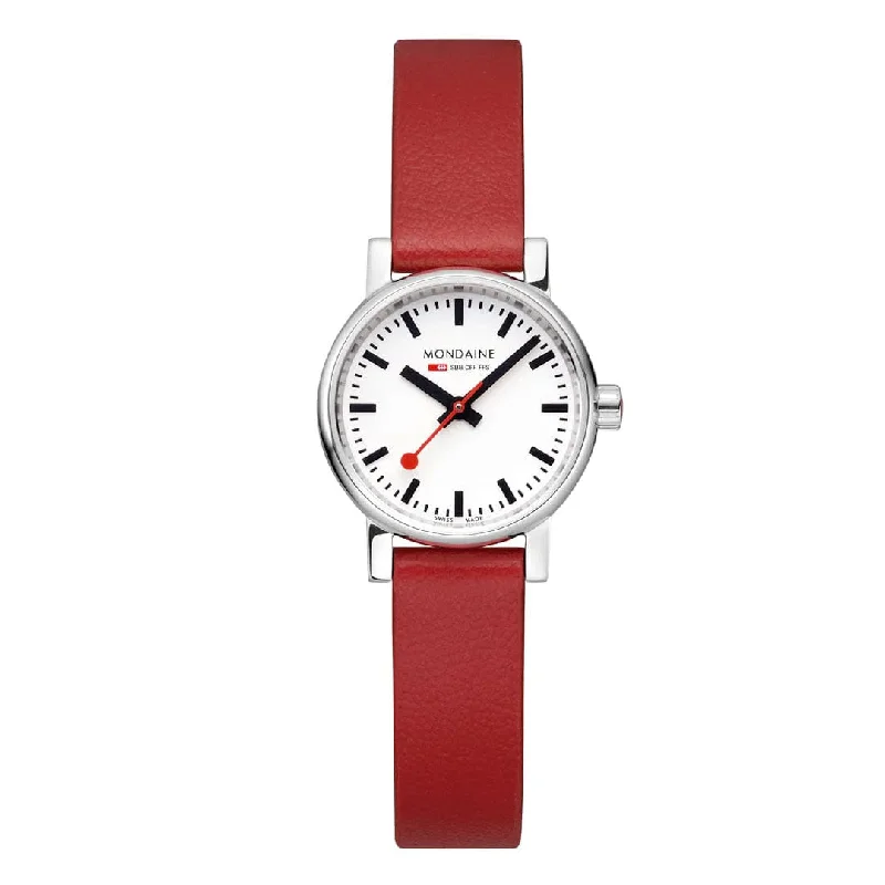 Mondaine EVO2 26 MM Watch, RED VEGAN GRAPE LEATHER