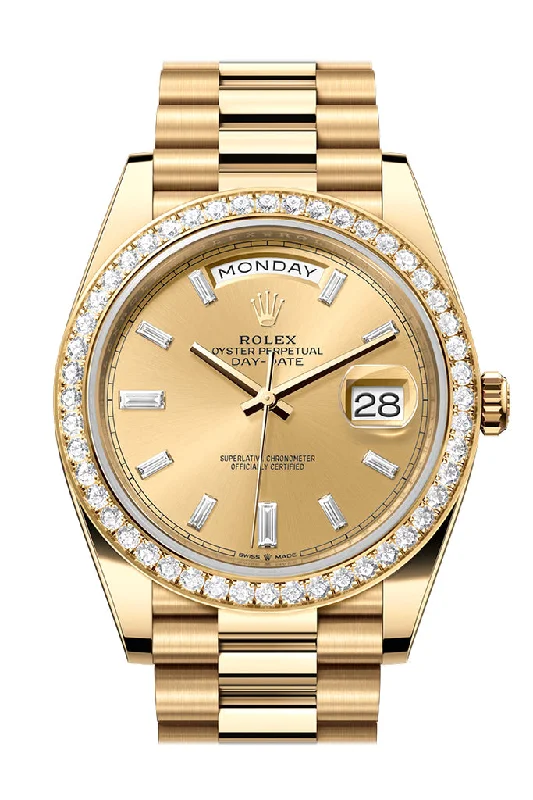 Rolex Day-Date 40 Champagne Baguette Diamonds Dial Yellow Gold President Men's Watch 228348RBR 228348