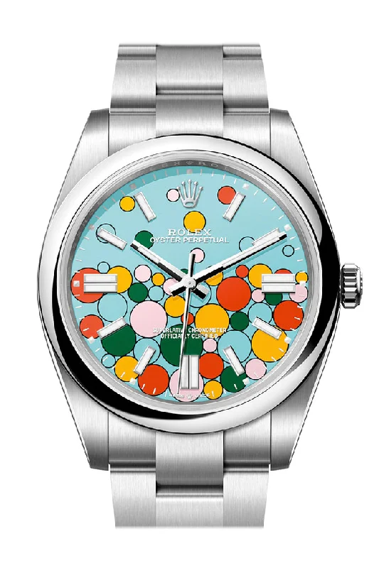 Rolex Oyster Perpetual 41 Turquoise Blue Celebration-motif Dial Stainless Steel Oyster 124300