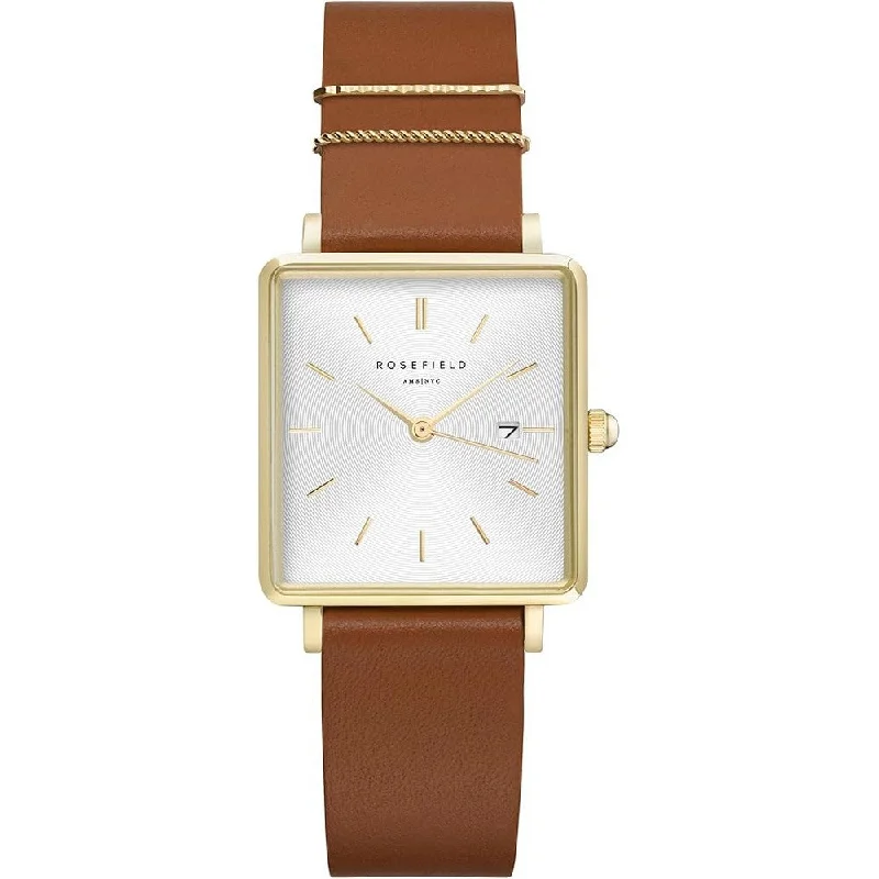 ROSEFIELD QSCG-Q029 The Boxy White Sunray Cognac Gold Women's Watch