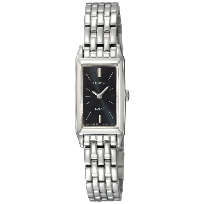 Seiko Women's SUP043 Stainless Steel and Black Dial Baguette Solar Watch