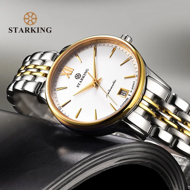 STARKING Watches Women Fashion Watch Stainless Steel Automatic Mechanial Wristwatches Elegant Female Golden Ladies Watch