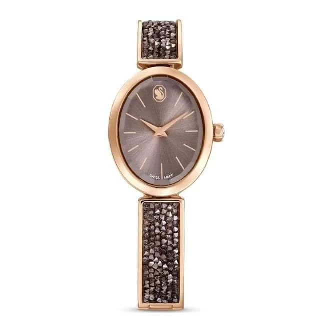 Crystal Rock Swiss Made Black Rose gold-tone finish Oval Watch 5656857