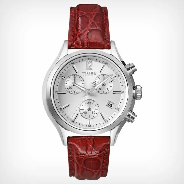 Timex Classic Chronograph Ladies Red Leather Quartz Watch T2P419