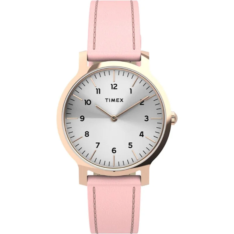 Timex Women's Watch - Norway Silver Dial Pink Leather Strap Quartz | TW2U22700VQ