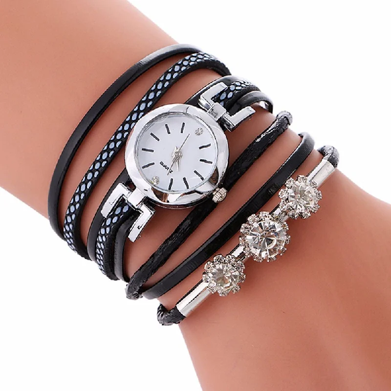 Top Brand Fashion Luxury Rhinestone Leather Bracelet Watch Women Ladies Quartz Watch Casual Wrist Watches Relogio Feminino Gift