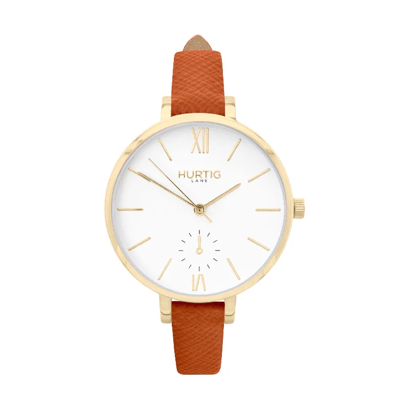 Amalfi Petite Vegan Leather Watch Gold, White & Tan