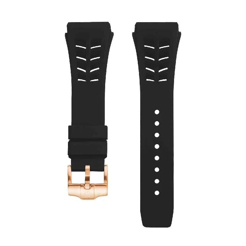 Fluoro Rubber Watch Strap | Black With Gold Buckle 22.5cm