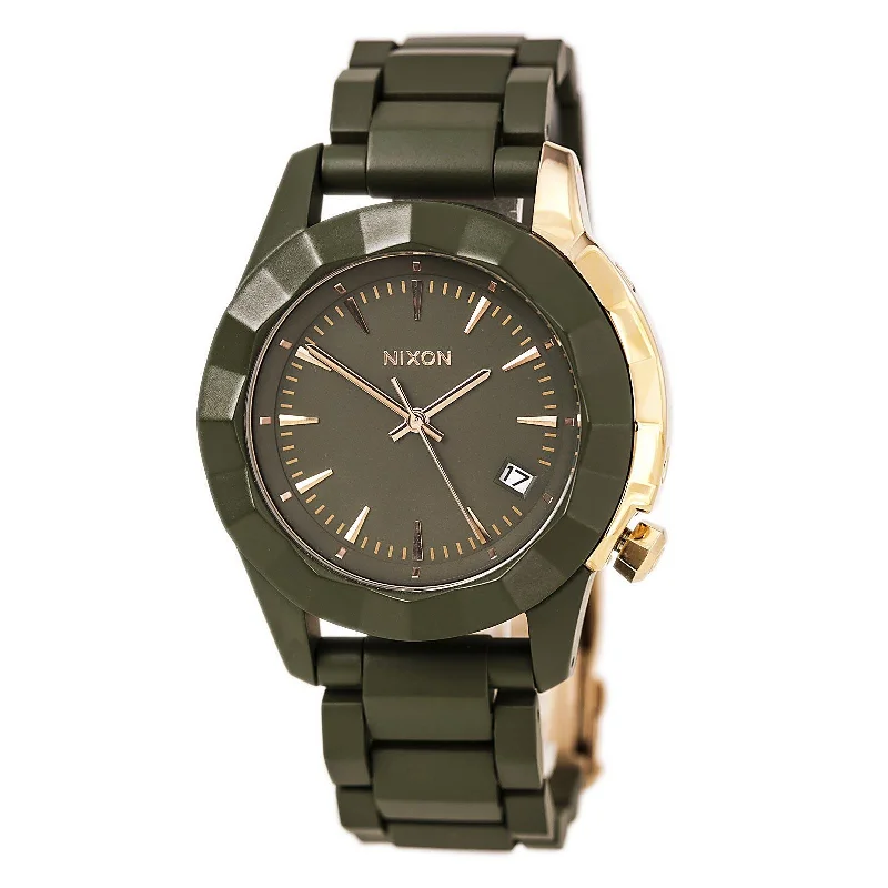 Nixon A2881419 Women's The Monarch Olive Green Acetate Bracelet Olive Green Dial Date Watch